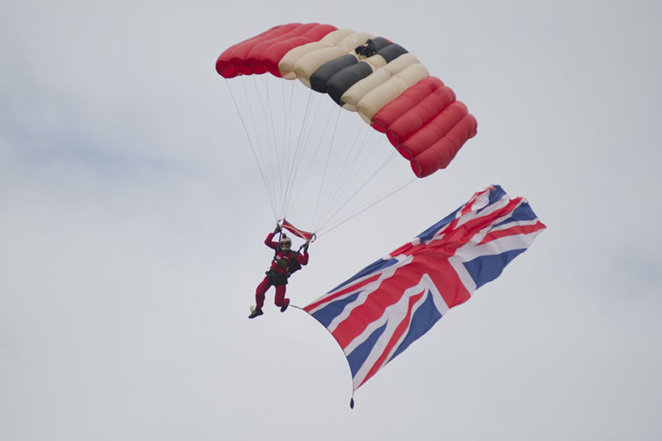 A member of the Red Devils Parachute Regiment display team  