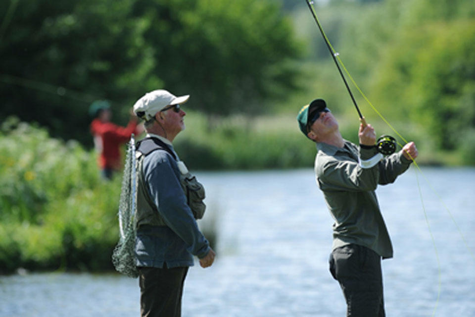 Colour Serjeant Vince Bowerman from 4 Rifles (right) with Instructor Gerald Hunt during the inaugural Fishing 4 Forces day at Avon Springs Fisheries, Durrington
