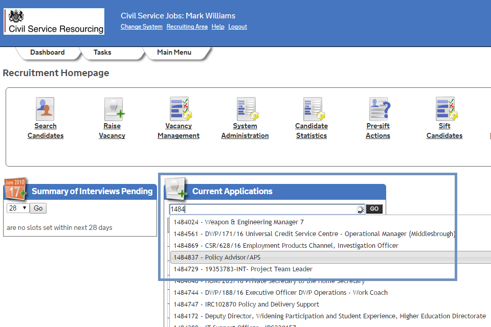 Demonstrating how to filter by vacancy reference numbers.