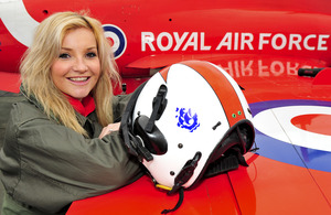 Blue Peter presenter Helen Skelton with a Red Arrow Hawk T1A aircraft [Picture: Senior Aircraftman Rob Travis, Crown copyright]
