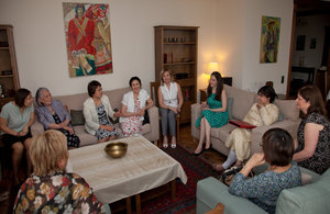 Rt Hon Baroness Warsi, Senior FCO Minister of State, Her Majesty's Ambassador Judith Farnworth with leading Kyrgyz women