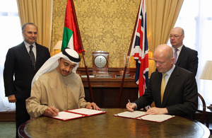 Foreign Secretary William Hague and Foreign Office Minister Alistair Burt with His Highness Sheikh Abdullah bin Zayed Al Nahyan, Minister of Foreign Affairs, United Arab Emirates and His Excellency Dr Anwar Mohammad Gargash, Minister of State for Foreign