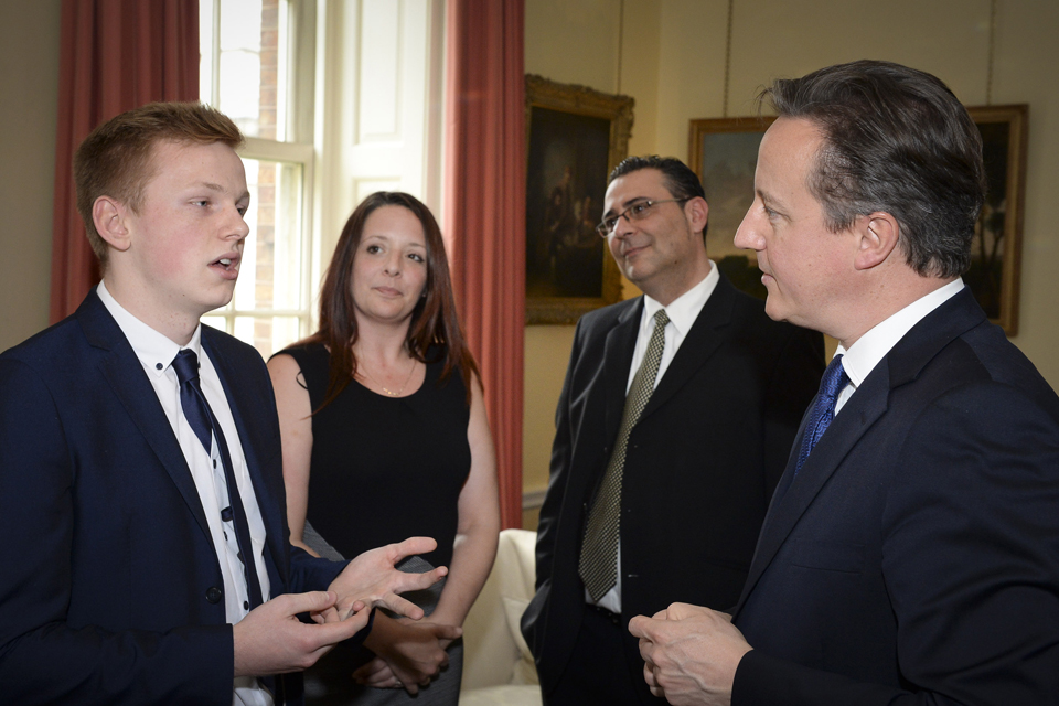 David Cameron meets flood volunteers at a Downing Street reception. 