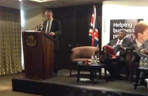 British High Commissioner H E John Rankin speaks at the event.
