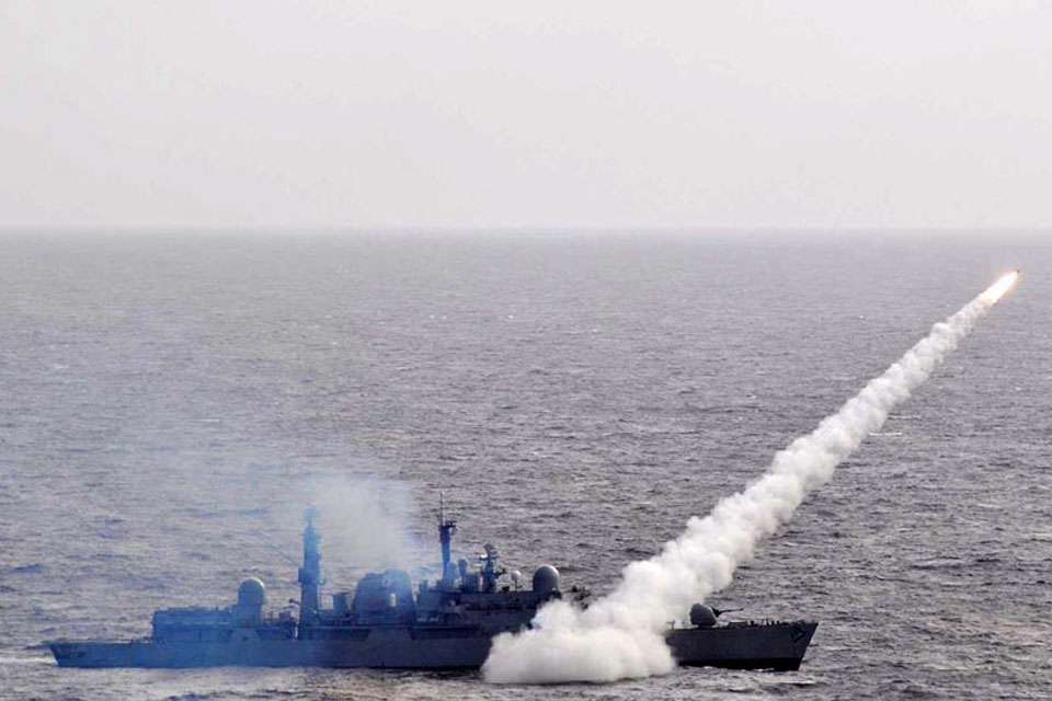 Sea Dart missile firing from onboard HMS Liverpool