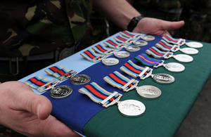 The campaign medals presented to soldiers from Alpha Troop, 244 Signal Squadron, 21 Signal Regiment (Air Support)