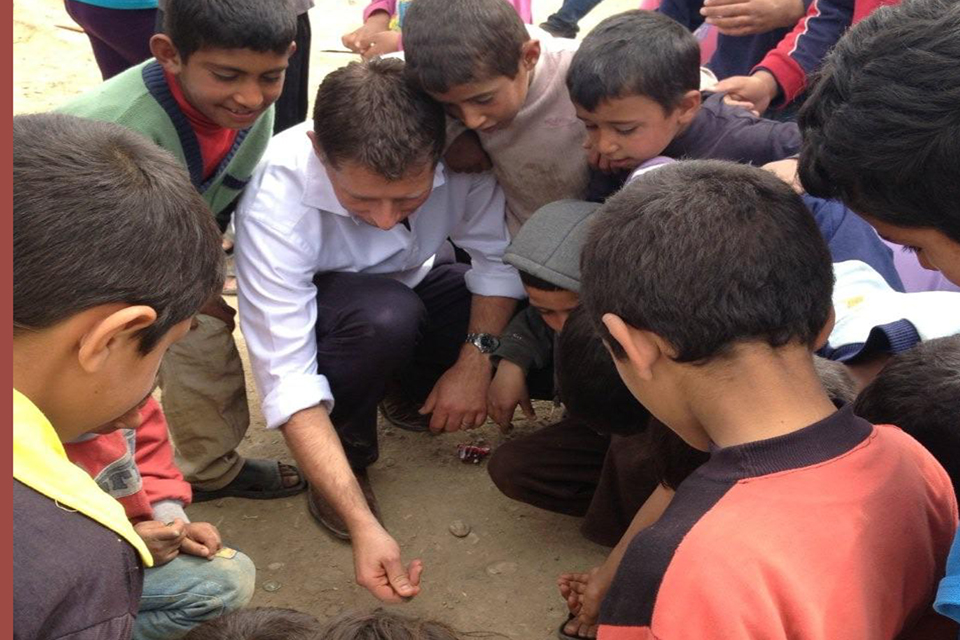 British Ambassador with Syrian refugee children in Lebanon