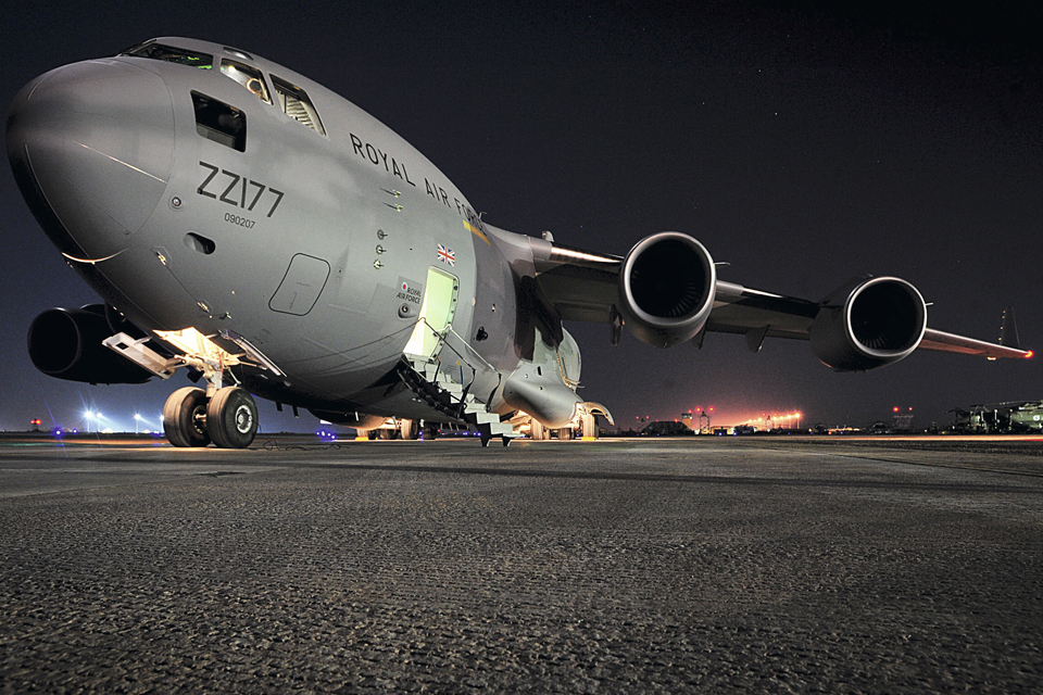 A Royal Air Force C-17 Globemaster aircraft