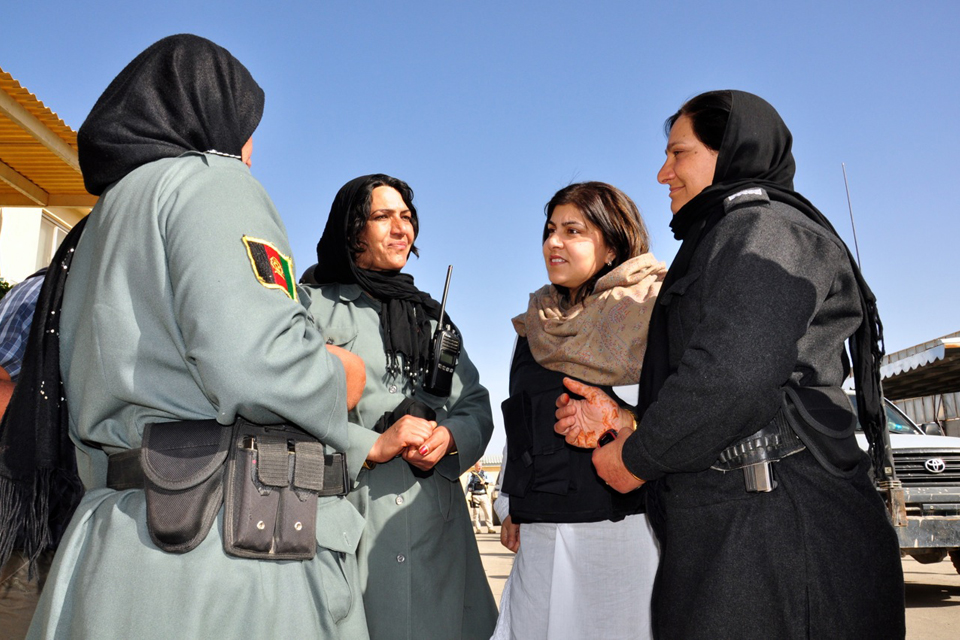 Baroness Warsi meeting Afghan policewomen at Helmand Provincial Police Headquarters, March 2013.