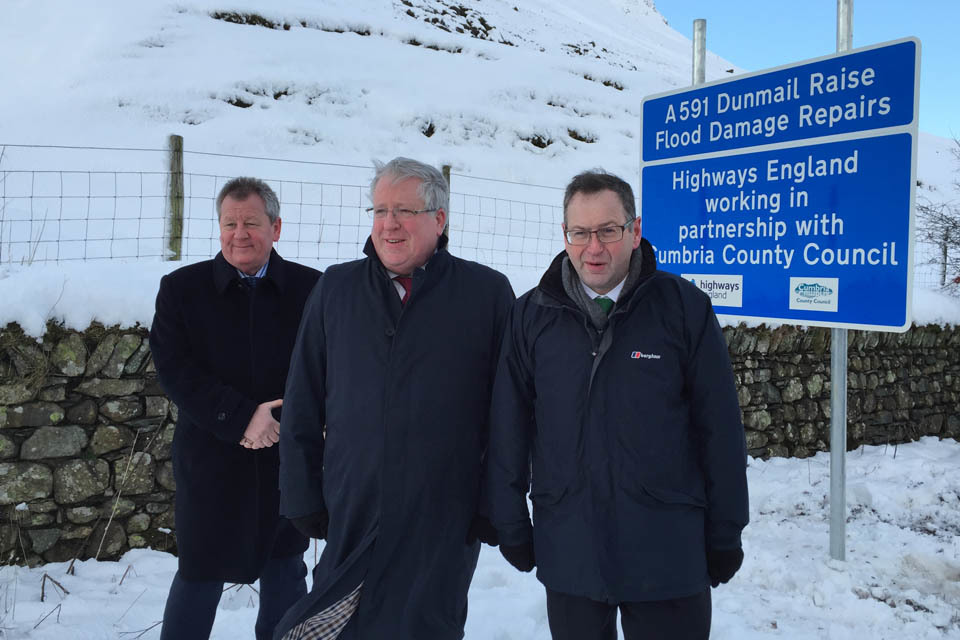 Transport Secretary announces plans to reopen A591 in Cumbria following Storm Desmond and Eva