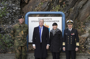 Defence Secretary Sir Michael Fallon with his Norwegian counterpart, Ine Marie Eriksen Søreide, outside Norway's Joint Headquarters, Bodø.