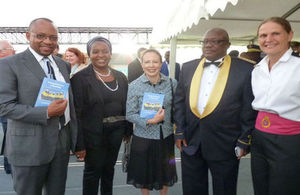 British High Commissioner flanked by Namibian dignitaries and CO Commander Sarah West