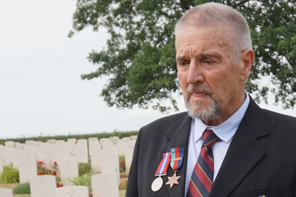 Nigel Reed attending his father’s service of rededication (Crown Copyright) 