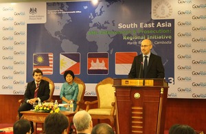 The British Ambassador Mark Gooding speaks at the opening of the workshop