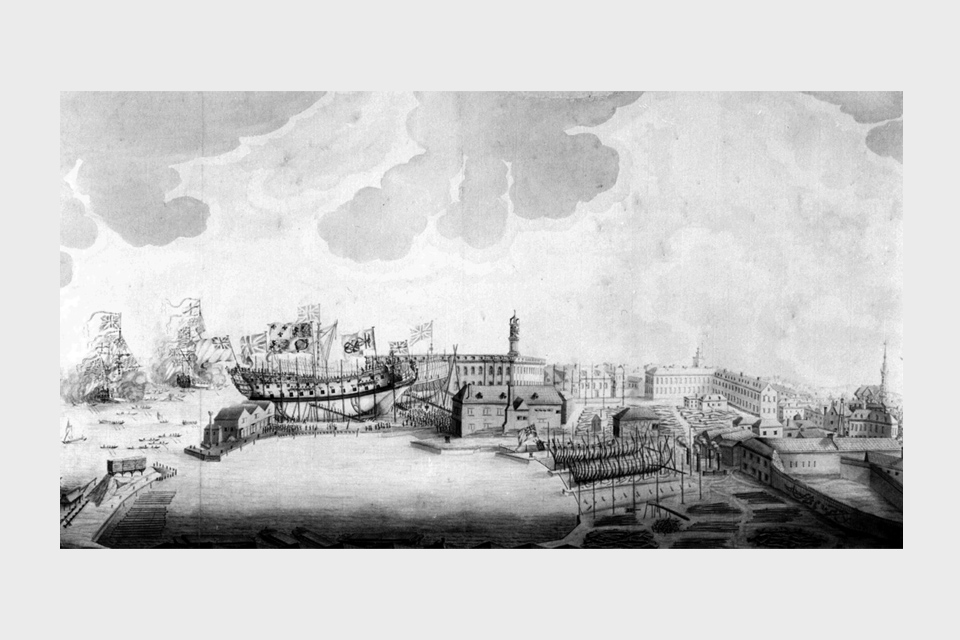 Launch of a 60-gun Ship at Deptford Dockyard