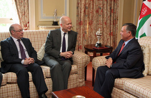 Foreign Secretary William Hague and Foreign Office Minister Alistair Burt meeting His Majesty King Abdullah II of Jordan.