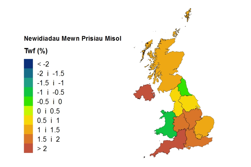 Price changes by country and government office region Welsh