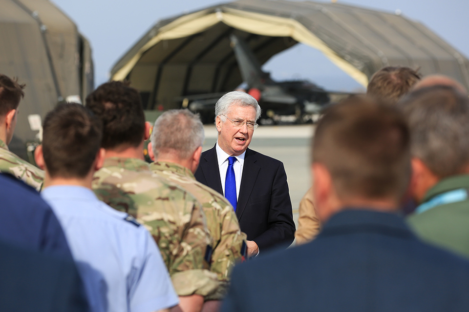 Defence Secretary Sir Michael Fallon met UK Armed Forces personnel at RAF Akrotiri during the visit. Crown Copyright.