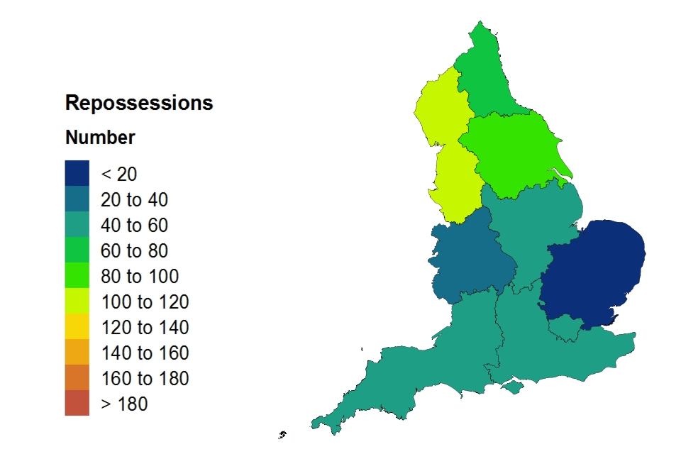 Heat map about repossessions volumes by government office region