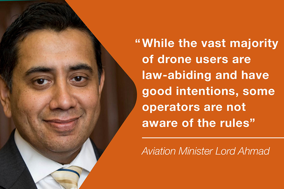 'While the vast majority of drone users are law-abiding and have good intentions, some operators are not aware of the rules."  Aviation Minister Lord Ahmad