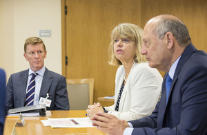 Minister Harriett Baldwin with Panel members Major Tim Peake and Ron Dennis. Crown Copyright
