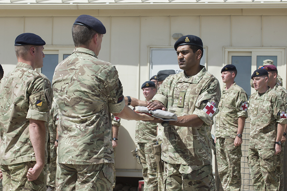 The flag lowering ceremony at Camp Bastion's Role 3 Hospital