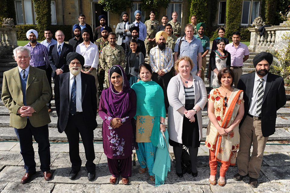 Members of the Armed Forces and the Sikh community gathered at Amport House for the sixth annual Armed Forces Sikh Conference, including (front row from left) Brigadier Mark Banham, Commander of 143 (West Midlands) Brigade, Lord Indarjit Singh, and Mandee
