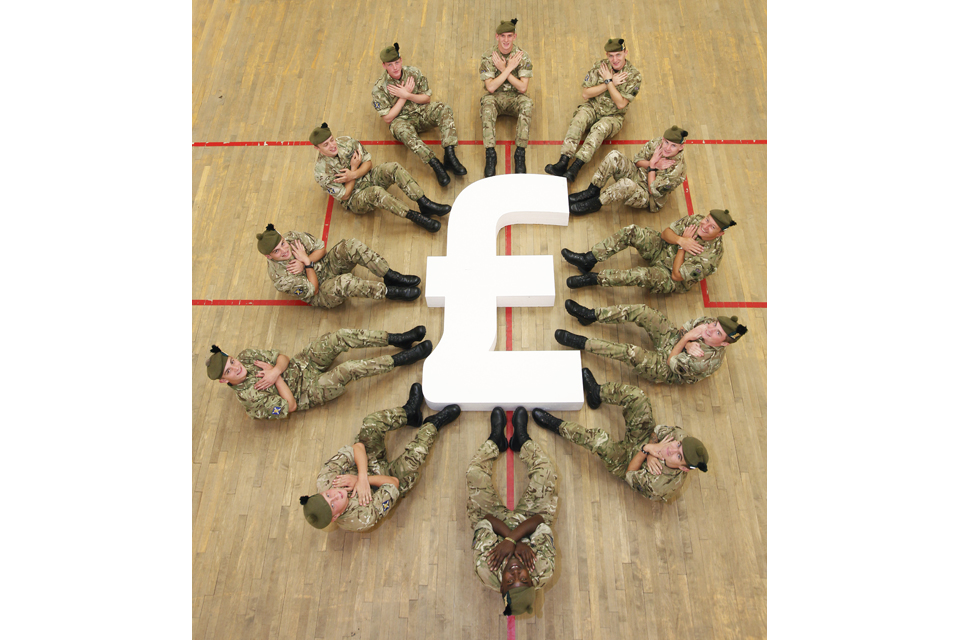 Soldiers from the Royal Regiment of Scotland promoting the MoneyForce training programme