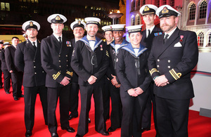 Naval representatives from HMS Enterprise, a nominee in the Hero Overseas Unit category, on the red carpet at the Millies last night