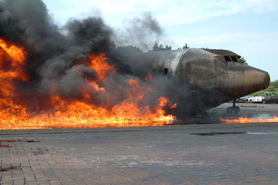 Aircraft crash fire training in progress