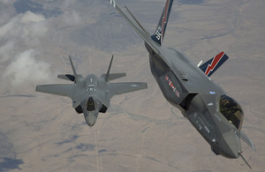 Two of the first F-35 aircraft arrive at Edwards Air Force Base in the Mojave Desert, California, for US military testing