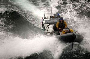 One of HMS Campbeltown's rescue boats cuts through the waves (stock image)