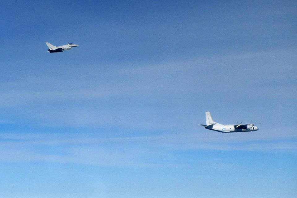 RAF Typhoon and Russian AN-26 Curl. Crown Copyright. 