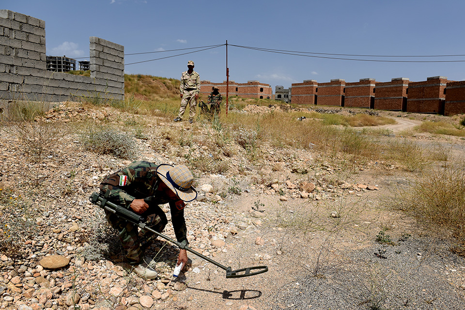 A Kurdistan troop takes part in training to find Improved Explosive Devices as part of his training which is being delivered to them by British Soldiers in Erbil, Iraq.