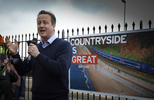 David Cameron gives a speech at Dawlish station.