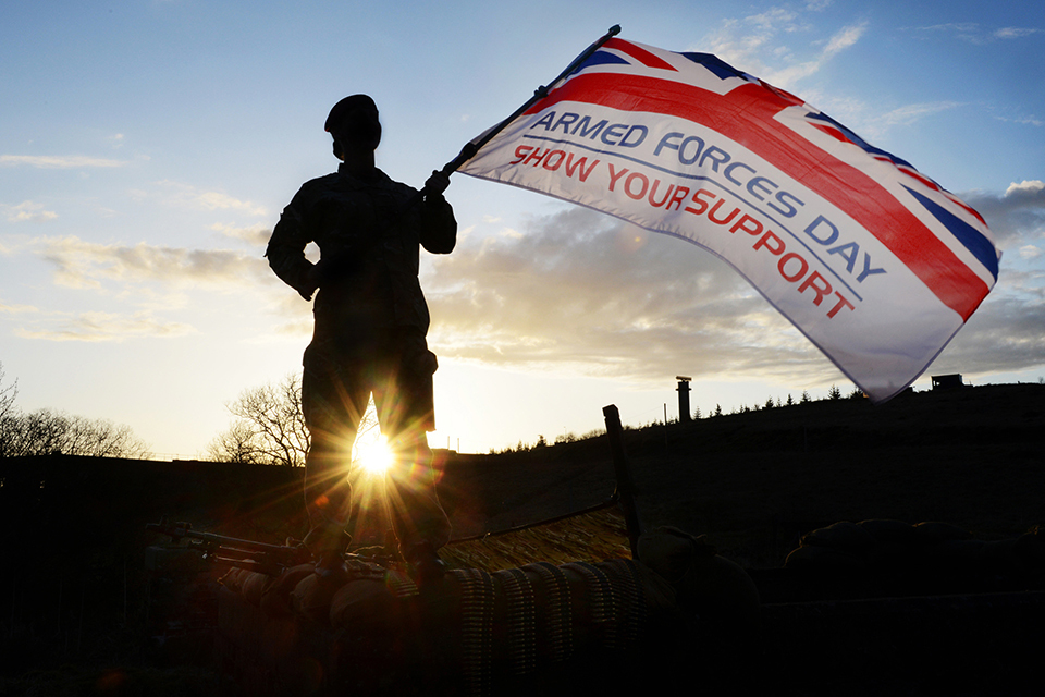 Armed Forces Day Flag flies across Whitehall