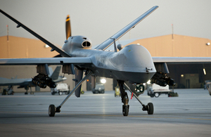 A Royal Air Force Reaper Remotely Piloted Air System at Kandahar Airfield in Afghanistan.