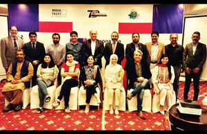 Participants from Chevening South Asia Journalism Programme in train the trainers session with leading media trainers, officials from the British High Commission and organsing team from Mishal Pakistan
