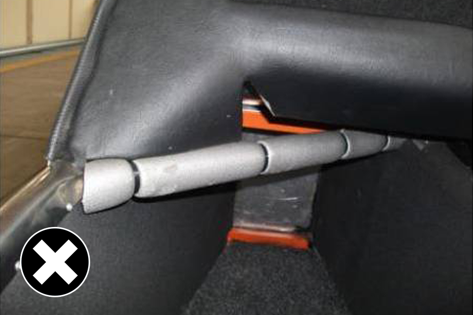 Not allowed: this method of internal protection cobvering a reinforcing bar fitted under the dashboard would not be used by a major manufacturer.