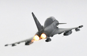 A 3 Squadron Typhoon aircraft from RAF Coningsby during Exercise Taurus Mountain - a Quick Reaction Alert training sortie