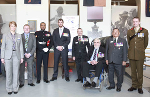 Starting 3rd from left: Victoria Cross holders Corporal Johnson Beharry, Corporal Benjamin Roberts-Smith, Warrant Officer Class 2 Keith Payne, Sergeant William Speakman and Captain Rambahadur Limbu at the Royal Artillery Museum in Woolwich