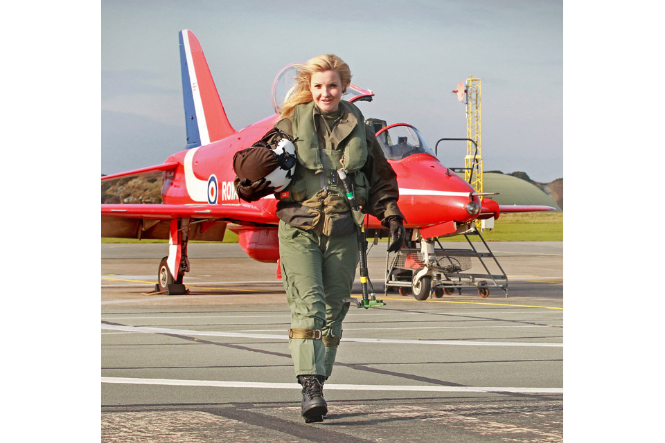 Helen Skelton after her flight in a Red Arrow Hawk jet