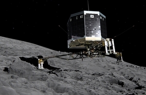 Artist's impression of Philae, touching down on comet 67P.