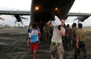 Humanitarian relief supplies are unloaded from an RAF C-130 aircraft [Picture: Crown copyright]