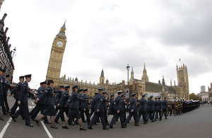 Service personnel marching to the Palace of Westminster