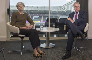 Prime Minister Theresa May and First Minister of Wales Carwyn Jones meeting at the Liberty Stadium in Swansea