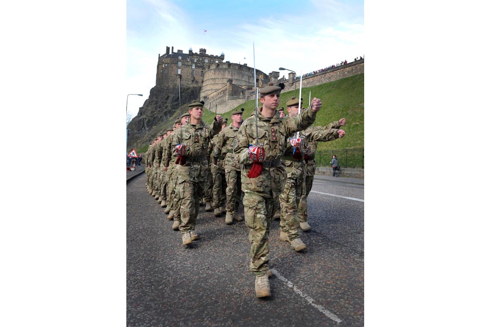 Soldiers march past Edinburgh Castle
