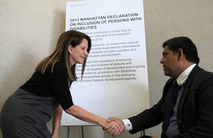 Lynne Featherstone meets Mosharraf Hossain Country Director for ADD International in Bangladesh. Picture: Fernando Olivas/ IDA & IDDC