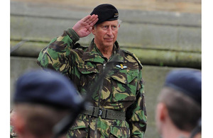 His Royal Highness The Prince of Wales takes the salute in Newcastle city centre [Picture: Mark Owens, Crown Copyright/MOD 2011]