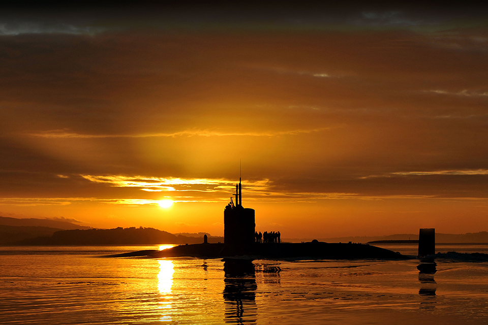 Trafalgar Class submarine HMS Triumph, glides into HM Naval Base Clyde in the early morning sun following a patrol [Picture: LA(Phot) Ben Sutton (RN), Crown copyright]